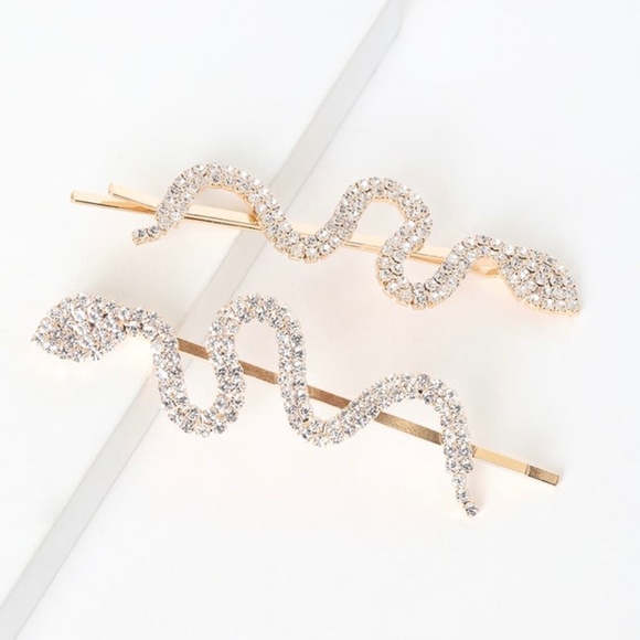 Lulu’s Gold Rhinestone Snake Hair Pin Set - Picture 1 of 5